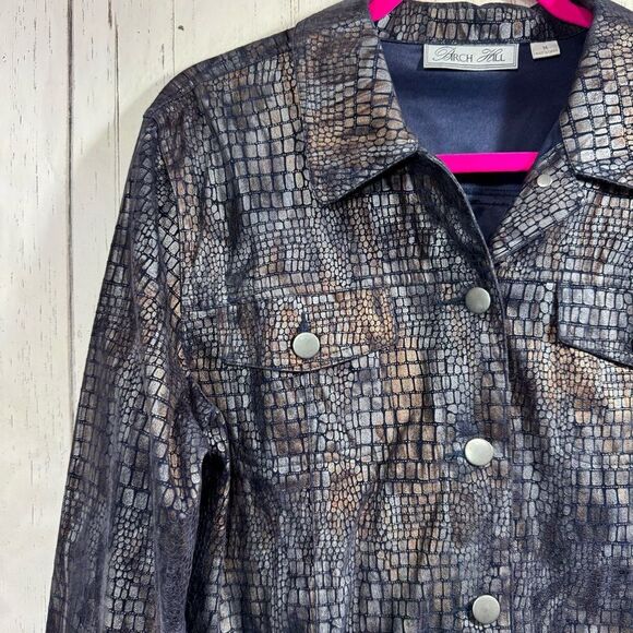 Birch Hill Croc Embossed Faux Leather Jacket Y2K Edgy Retro Glam Size M - Picture 2 of 16